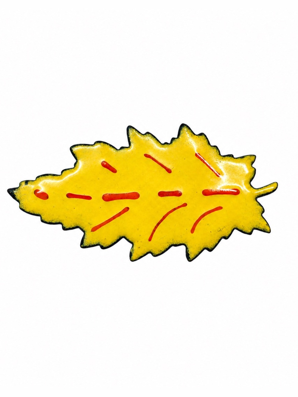 Vintage Yellow Enamel on Copper Leaf Brooch MCM Autumn Pin (1950s–1960s)